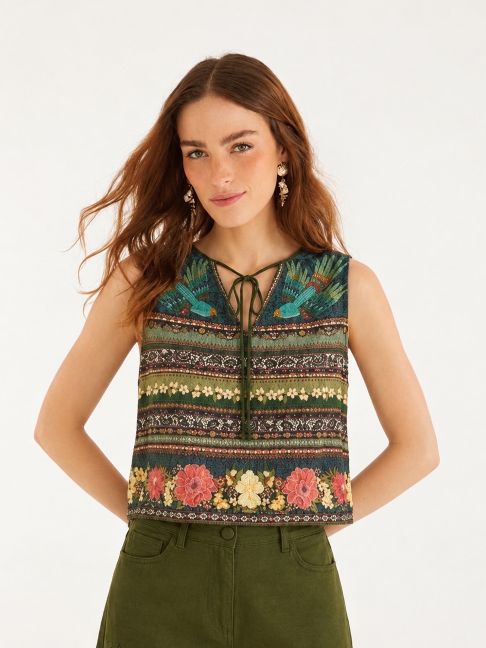 Farm Rio Anthropologie Boho Sparrow Floral Tank Women’s Shirt Size Medium